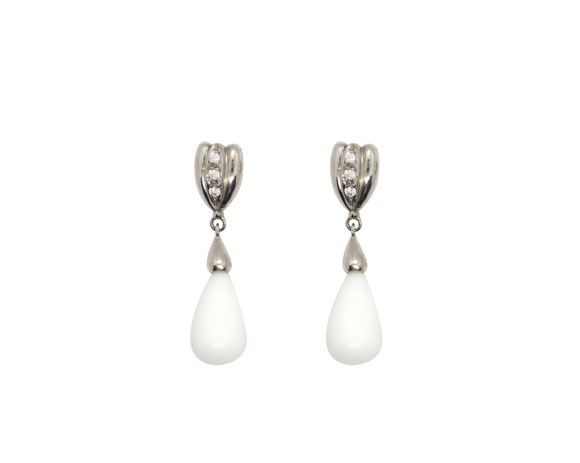 Orecchini in Argento925, Agata Bianca e Zirconi