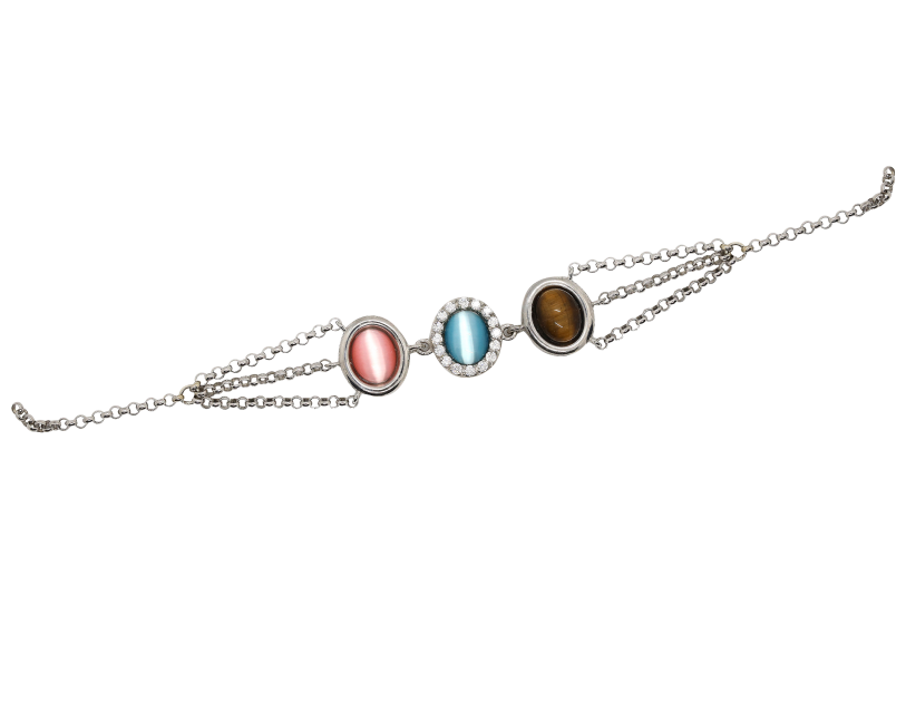 Bracciale in Argento925, Occhio di Gatto Occhio di Tigre e Zirconi